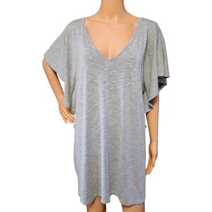 Wearabouts Gray V-Neck Swim Cover-Up Dress M Dolman Sleeve Strappy Back Beach